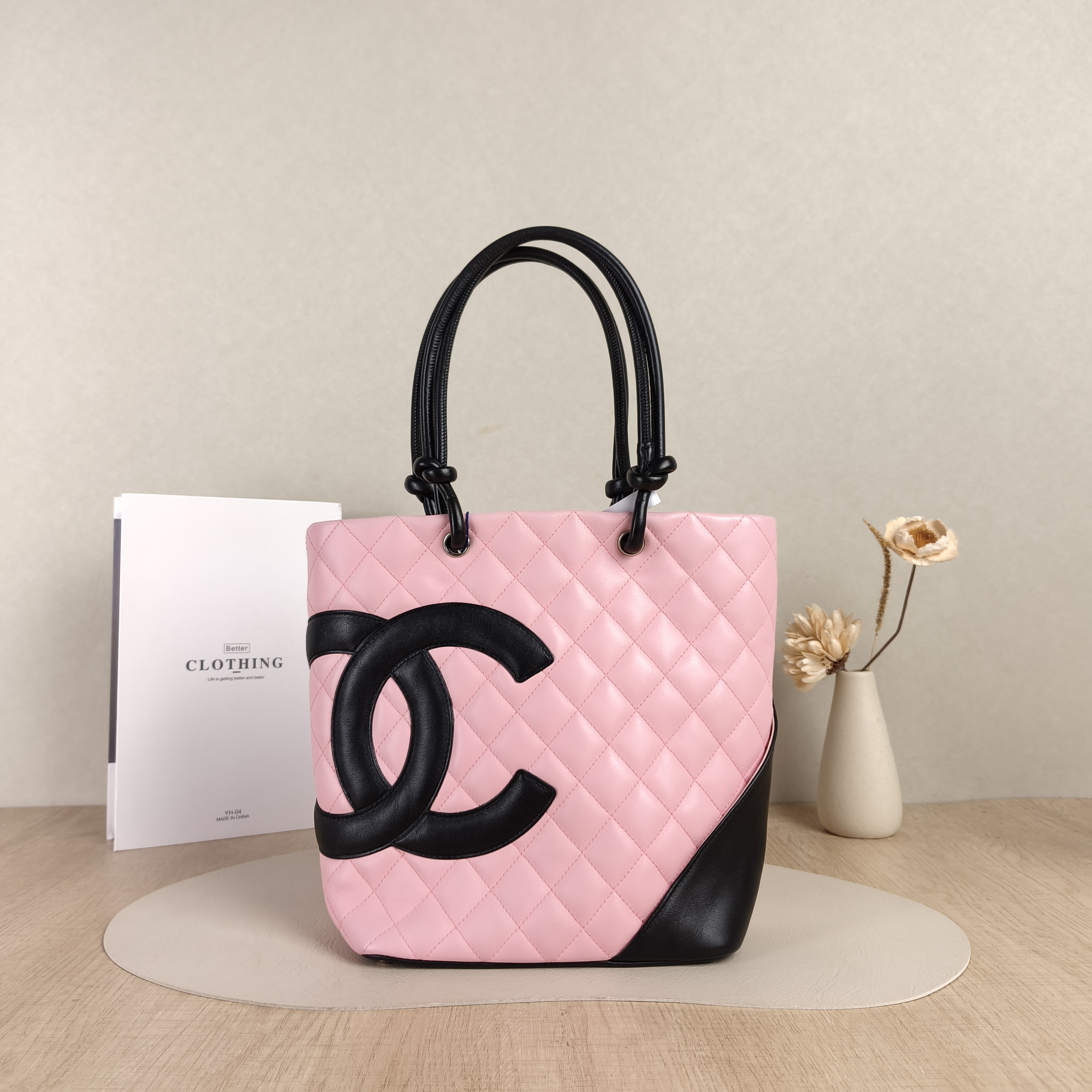 Chanel Top Handle Bag Cambon Basket Pink · Black Calfskin Small20 × 12 × 24 cm