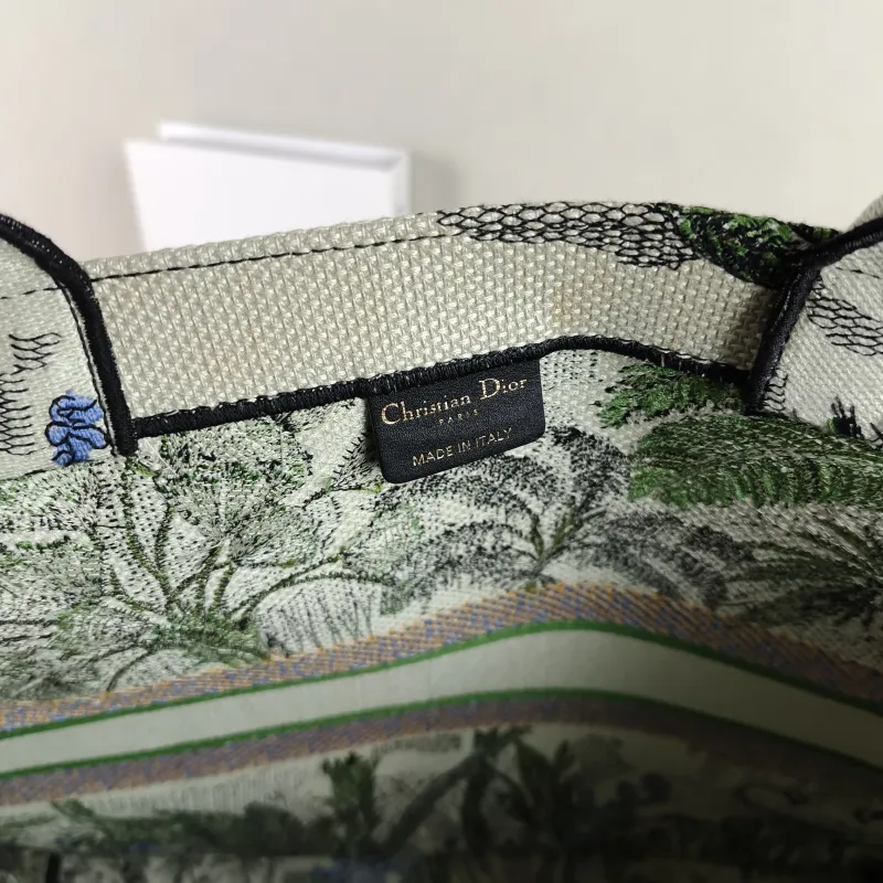 DIOR Top Handle Bag Book Tote Embroidered Green Canvas Large 42 × 18.5 × 35 cm — detail view 5 of 9