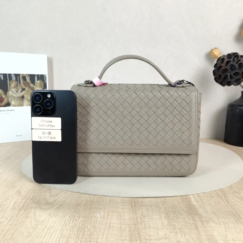Bottega Veneta Top Handle Bag Woven Top Handle Crossbody Bag Grey Calfskin One Size 23 × 7 × 17 cm — cover view 4 of 5