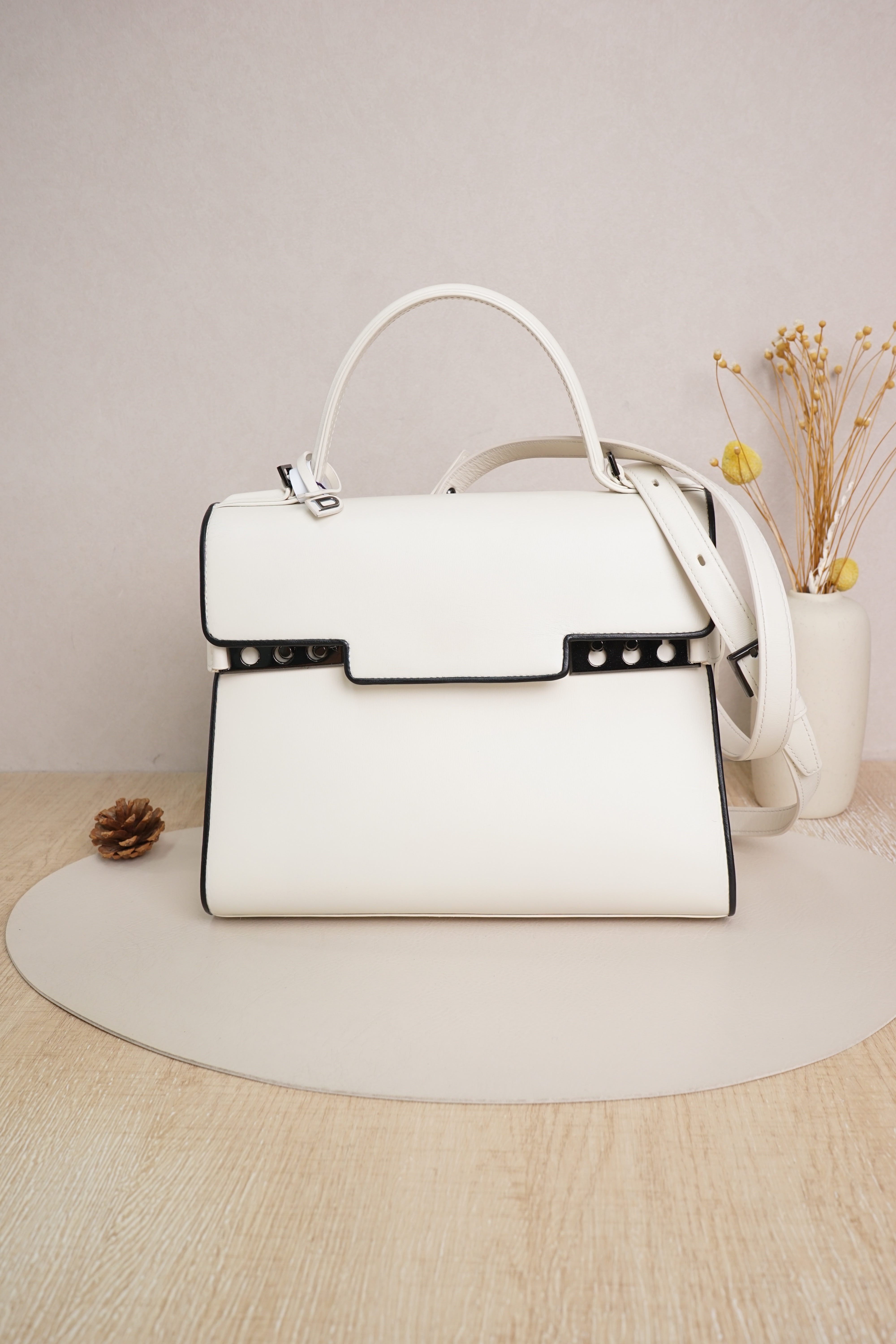 DELVAUX Crossbody Bag Tempete Top Handle Bag White Calfskin27.5 × 9 × 23 cm