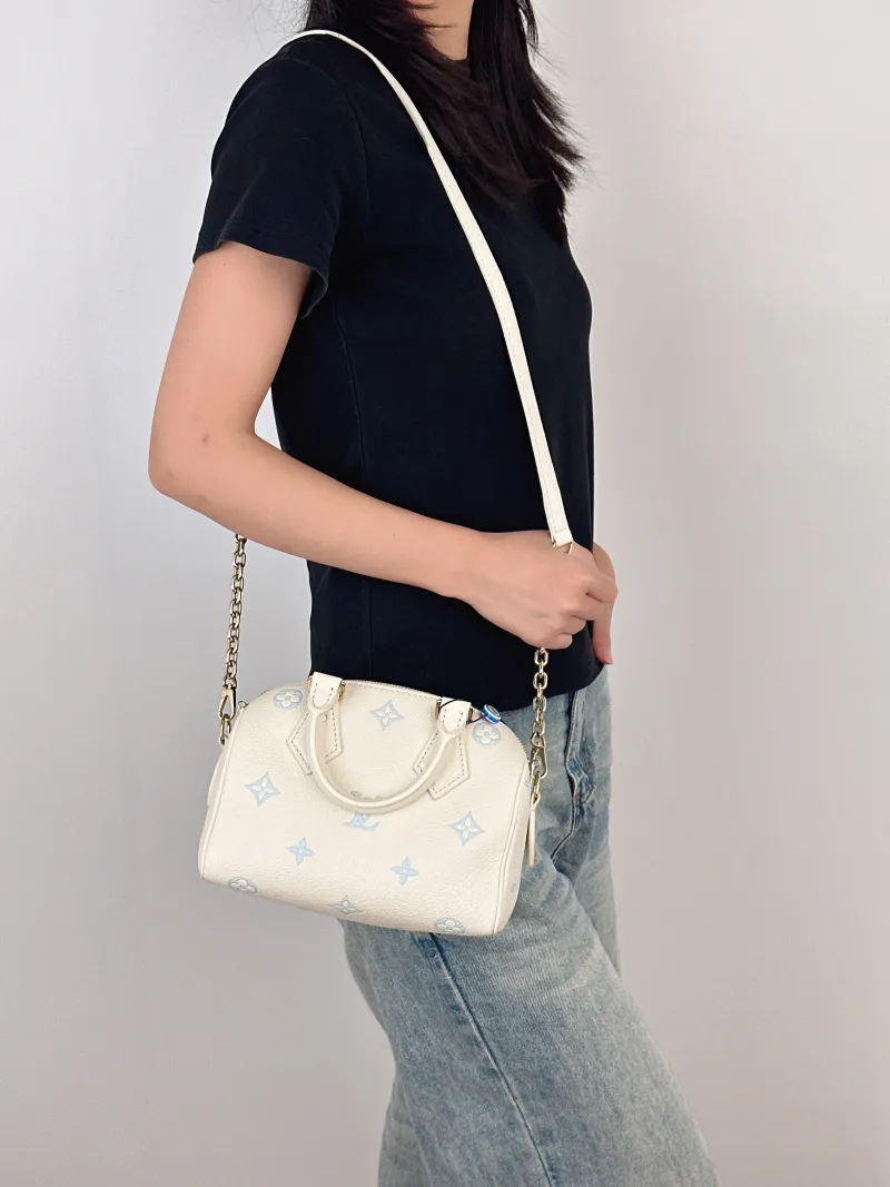 Louis Vuitton Crossbody Bag Speedy20 White · Blue Calfskin One Size20.5 × 12 × 13.5 cm — on-model view 1 of 3