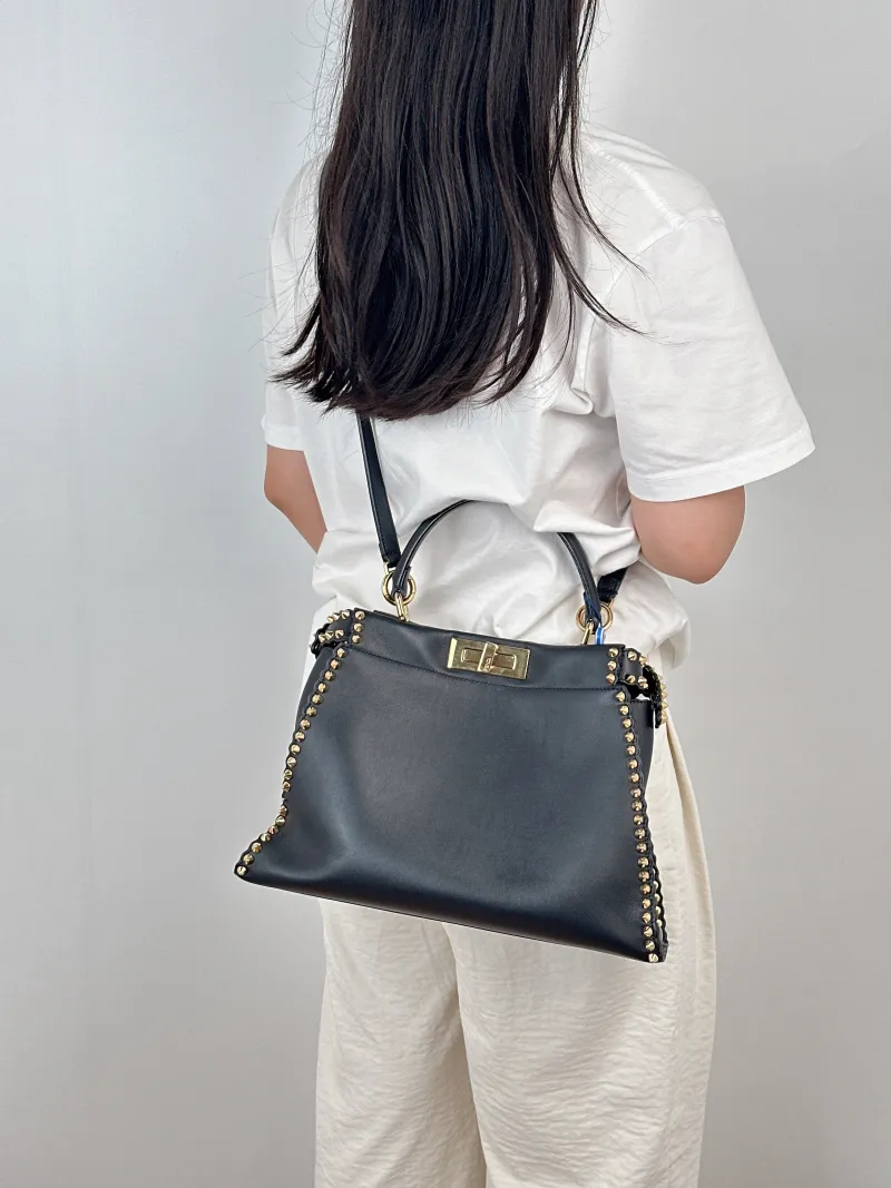 FENDI Crossbody Bagpeekaboo lconic Crossbody Bag Black Calfskin Medium33.5 × 13 × 25.5 cm — on-model view 2 of 3