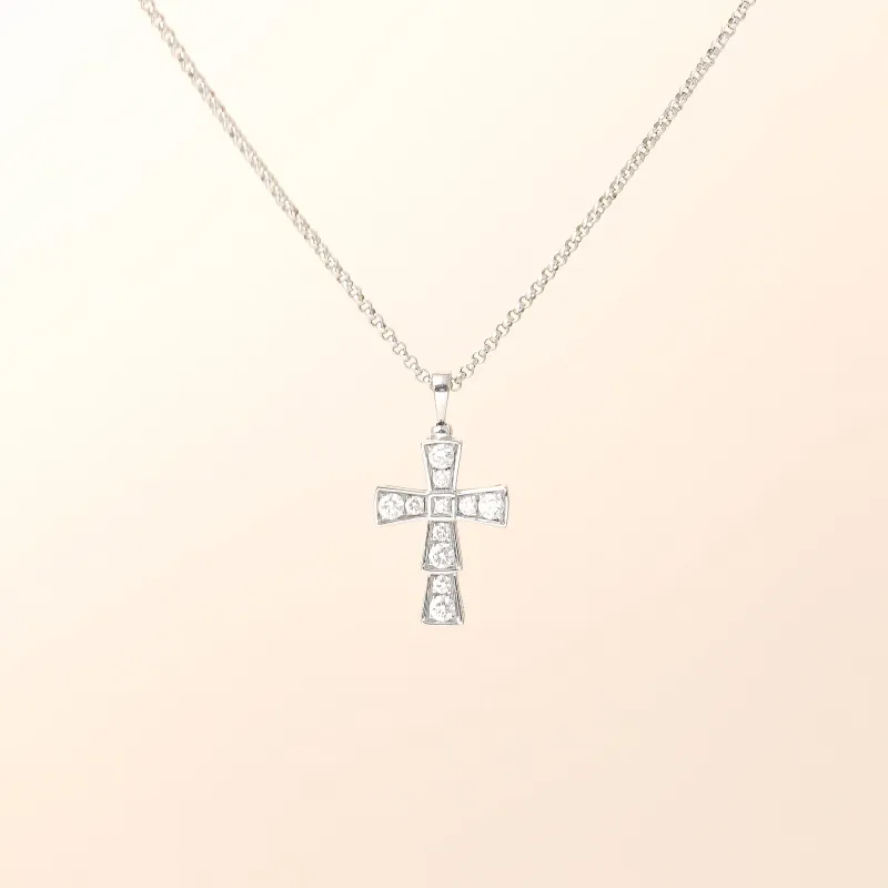 Bvlgari Necklace Croce Pavé Diamond Necklace White Gold 18KW hite Gold Diamond One Size50cm