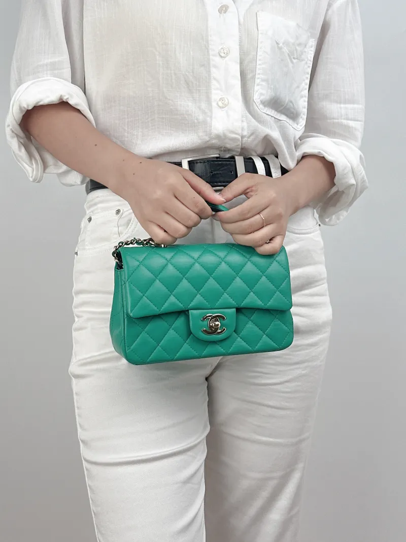 Chanel Crossbody Bag mini Green Lambskin mini20 × 6 × 12 cm — on-model view 2 of 3