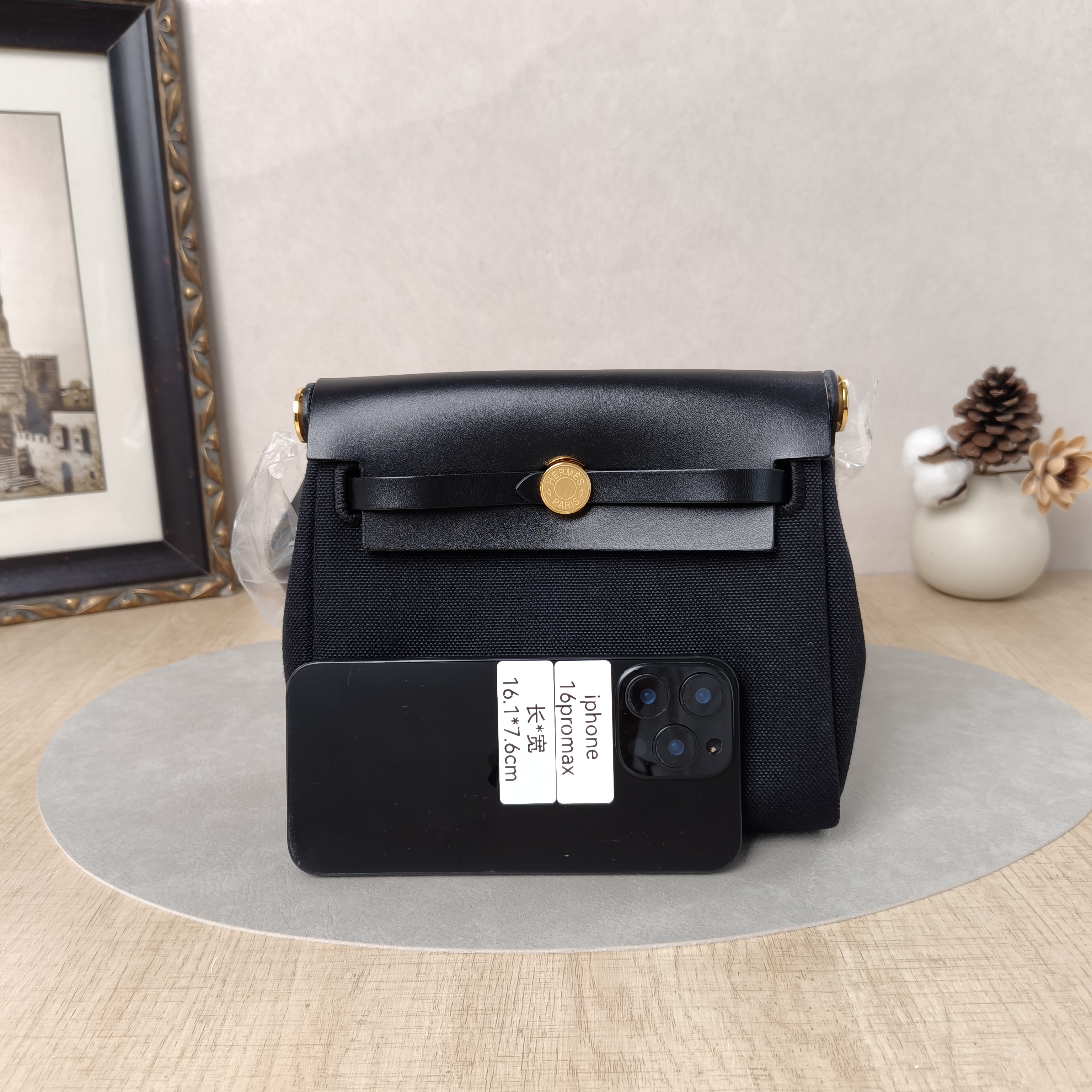 Hermès Crossbody Bag Herbag Zip 20Black Calfskin,Canvasmini20.5 × 7 × 16.5 cm — cover view 6 of 6