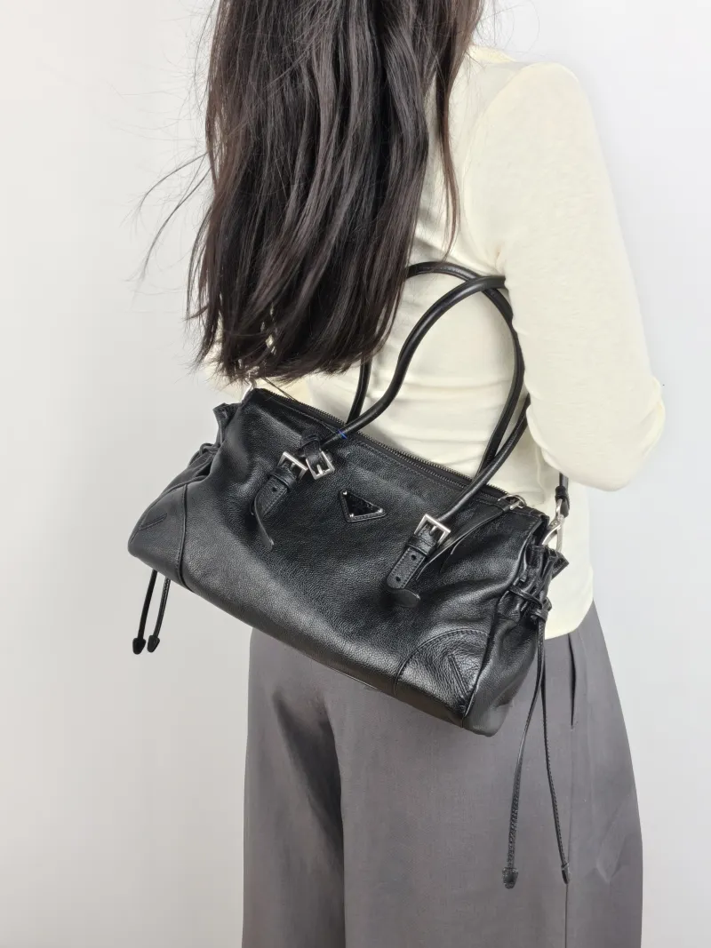 PRADA Shoulder Bag Karin Tote Bag Black Calfskin Medium 32 × 10.5 × 17.5 cm — on-model view 2 of 3