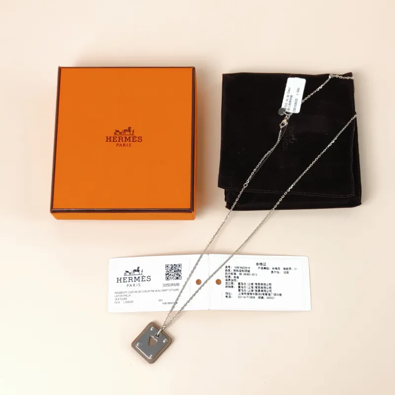 Hermès Necklace As de Coeur Necklace Silver Calfskin Small 49cm — cover view 2 of 11