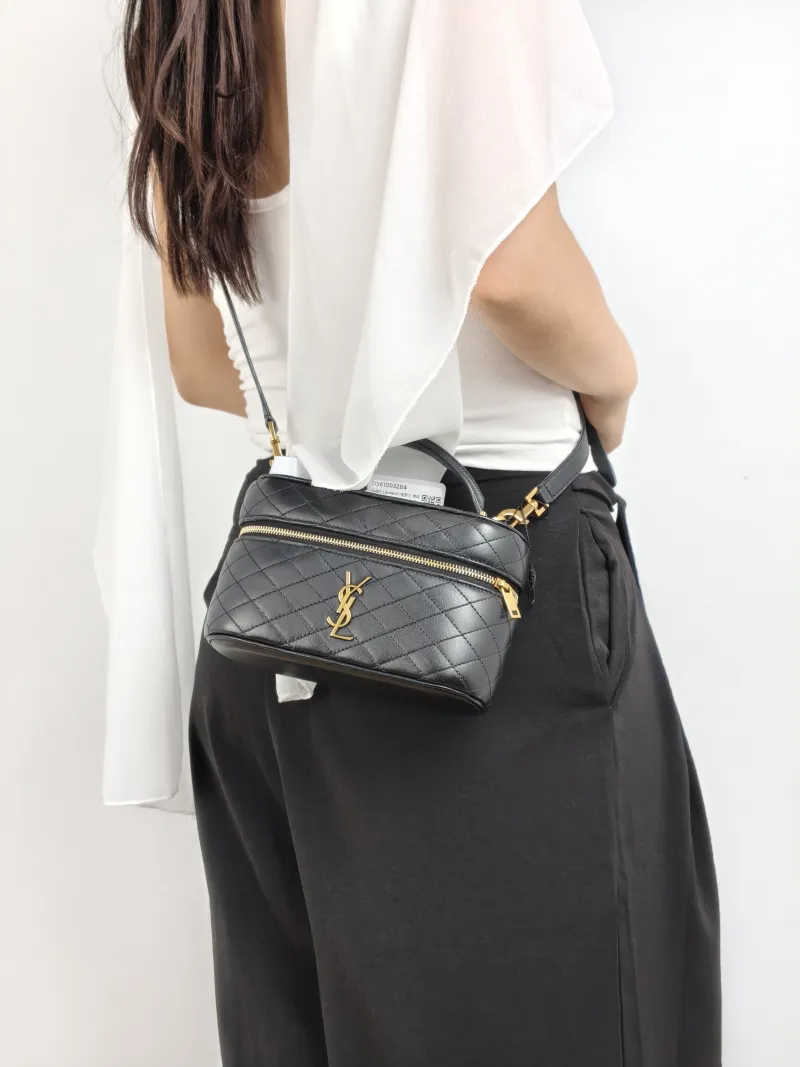 SAINT LAURENT Shoulder Bag Gaby Cosmetic Bag Black Calfskin Medium 18 × 6.5 × 11 cm — on-model view 2 of 2