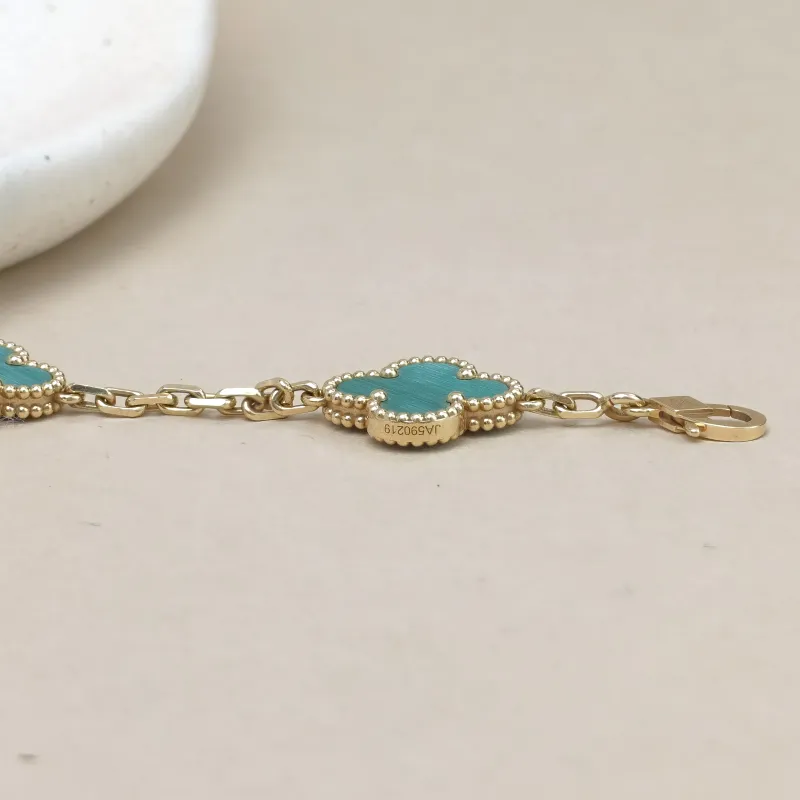 Van Cleef & Arpels Bracelet Alhambra Alhambra Collection Five-Motif Bracelet Malachite18KY ellow Gold Vintage Small19cm — cover view 10 of 11