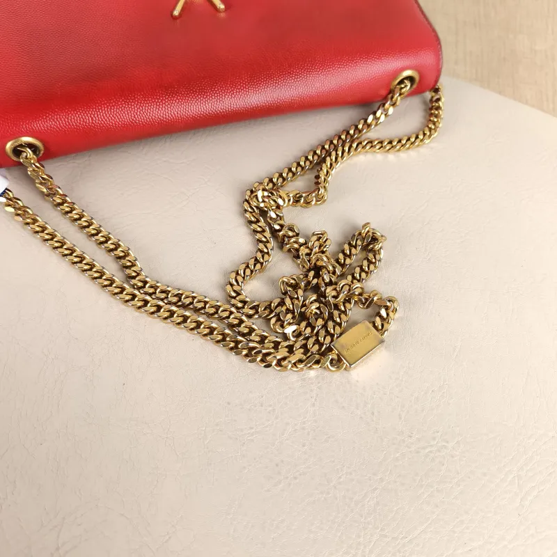SAINT LAURENT Crossbody Bag KATE Red Calfskin Medium 24 × 5.5 × 14.5 cm Conditioned — detail view 6 of 10