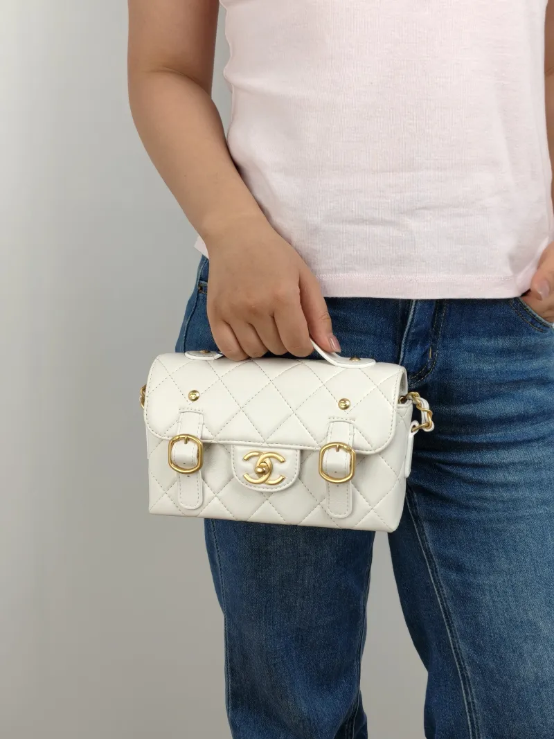 Chanel Crossbody Bag Messenger Bag White Calfskin One Size 20 × 7 × 12.5 cm — on-model view 2 of 2