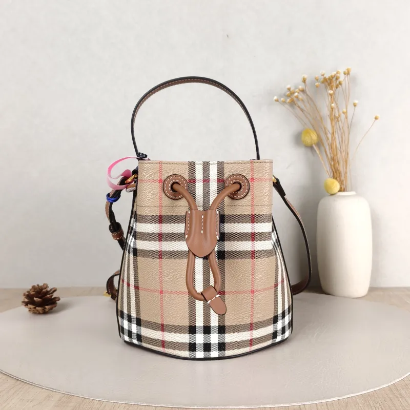 BURBERRY Crossbody Bag Canvas Bucket Bag Brown 16.5 × 11 × 18 cm