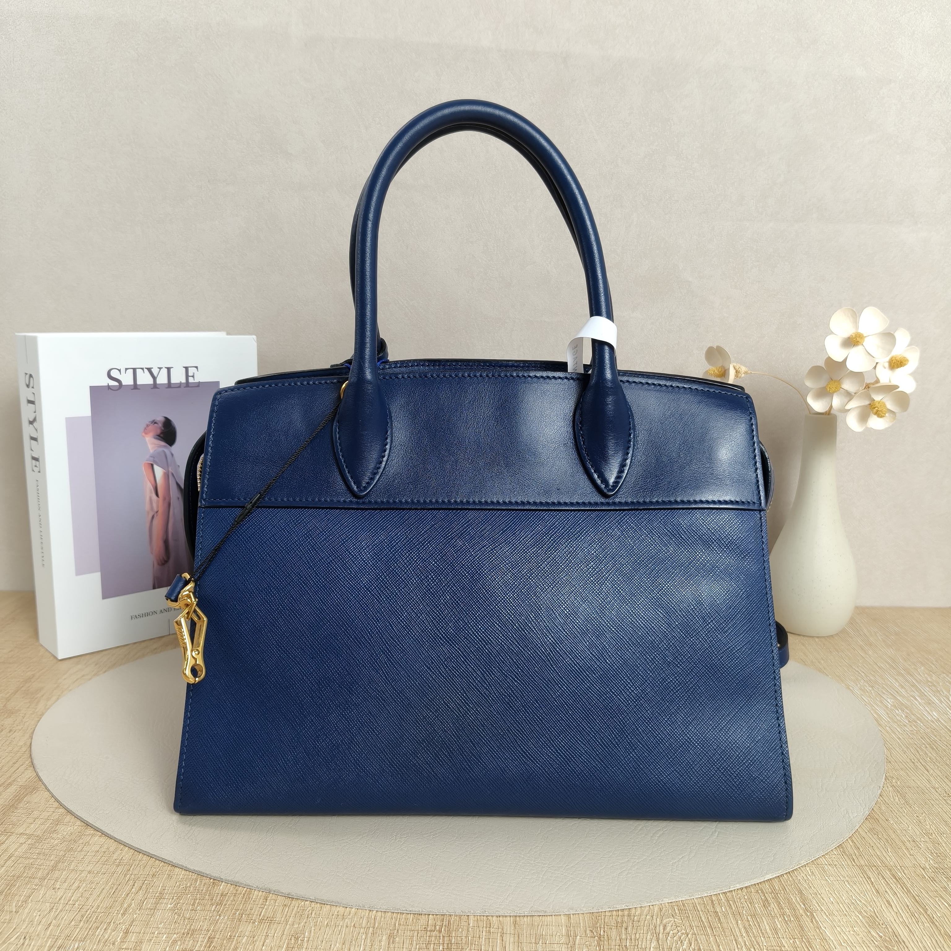 PRADA Shoulder Bag Blue Calfskin · Shoulder Strap Leather Tag Dust Bag · 30 × 14 × 23 cm — cover view 12 of 12
