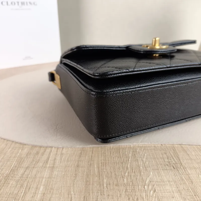 Chanel Crossbody Bag Black with Gold-Tone Hardware Grained Calfskin Small 19 × 6 × 15 cm — detail view 10 of 14