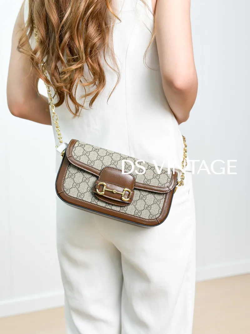 GUCCI Shoulder Bag Horsebit 1955 Horsebit Small Monogram · Shoulder Strap PVC Small 24 × 5.5 × 13 cm — on-model view 4 of 7