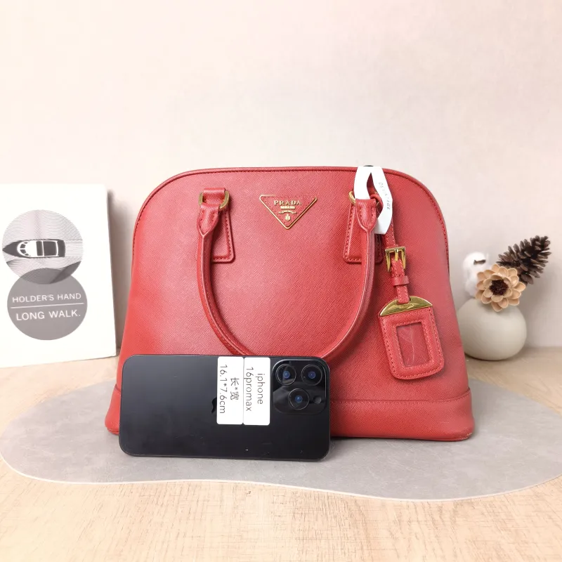 PRADA Top Handle Bag Dome Bag Red Calfskin One Size 31 × 14 × 22 cm — cover view 5 of 5