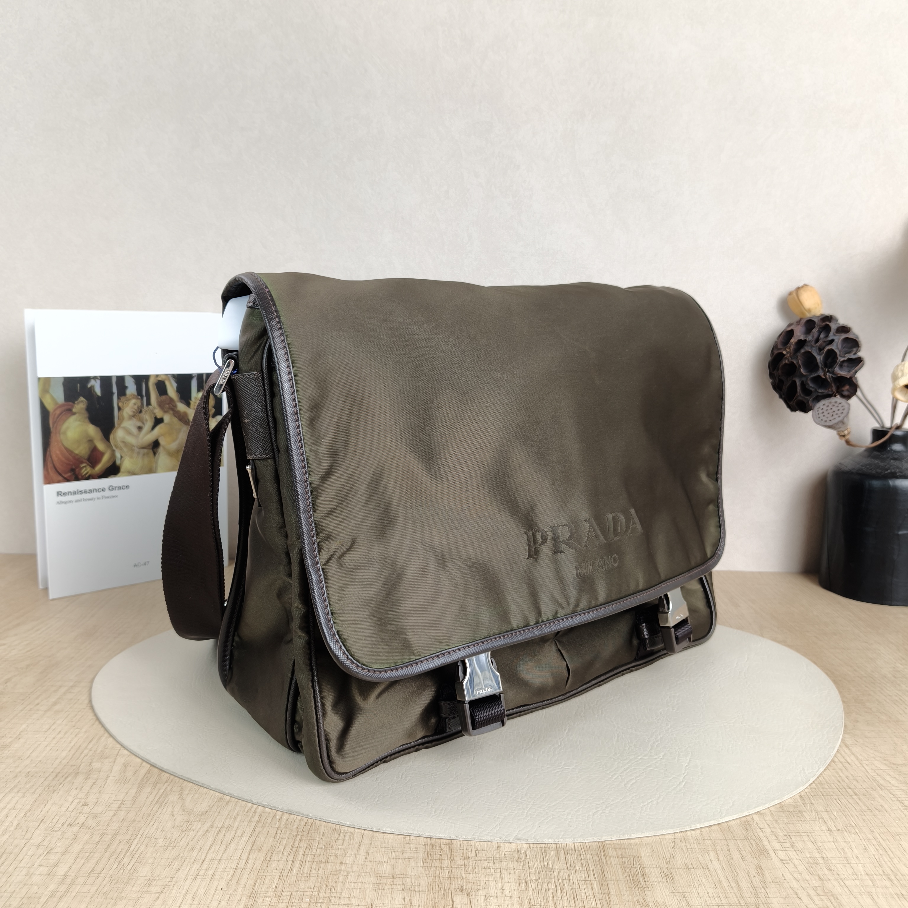 PRADA Crossbody Bag Messenger Bag Crossbody Bag Green Nylon One Size34 × 14 × 25 cm — cover view 5 of 5