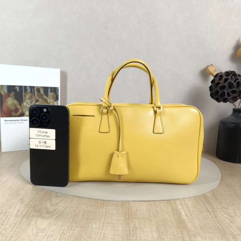 PRADA Top Handle Bag Vintage Yellow Calfskin One Size 28 × 6 × 17 cm — cover view 4 of 5