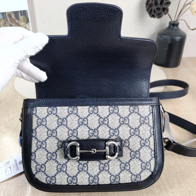 GUCCI Crossbody Bag Horsebit 1955 Horsebit Small Blue Monogram PVC Small 20.5 × 5 × 14.5 cm — detail view 12 of 12