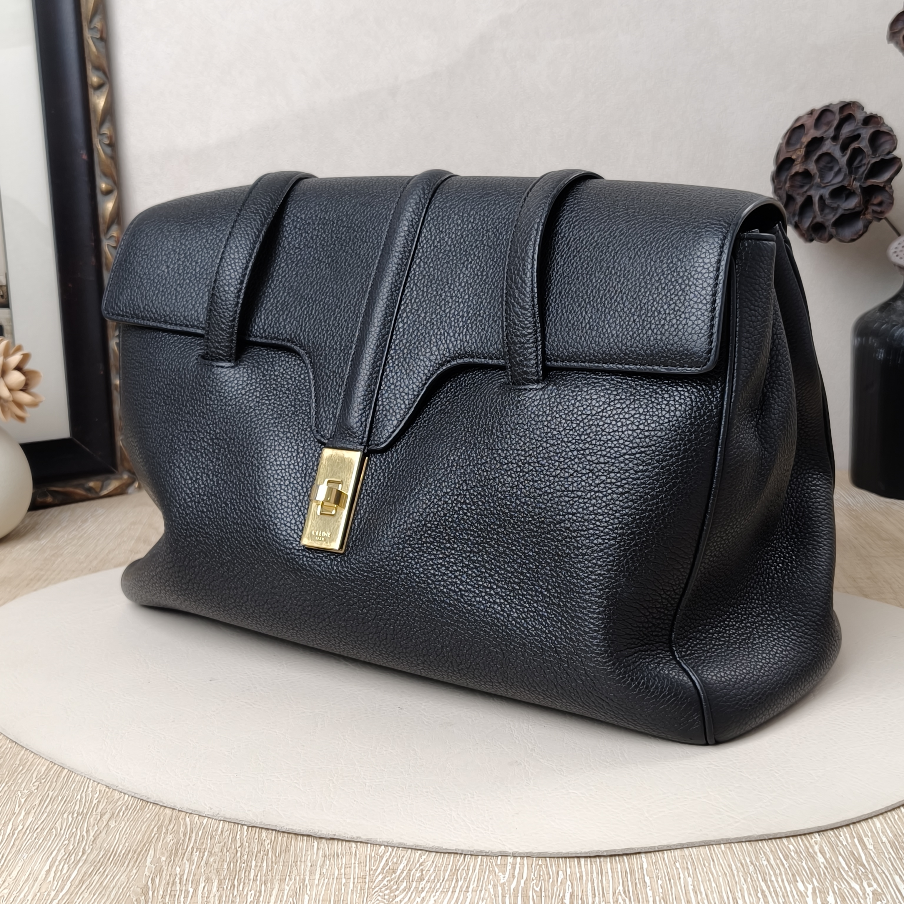 CELINE soft16Shoulder Bag Medium Black with Gold-Tone Hardware Calfskin · · 32 × 15 × 24 cm — cover view 10 of 10