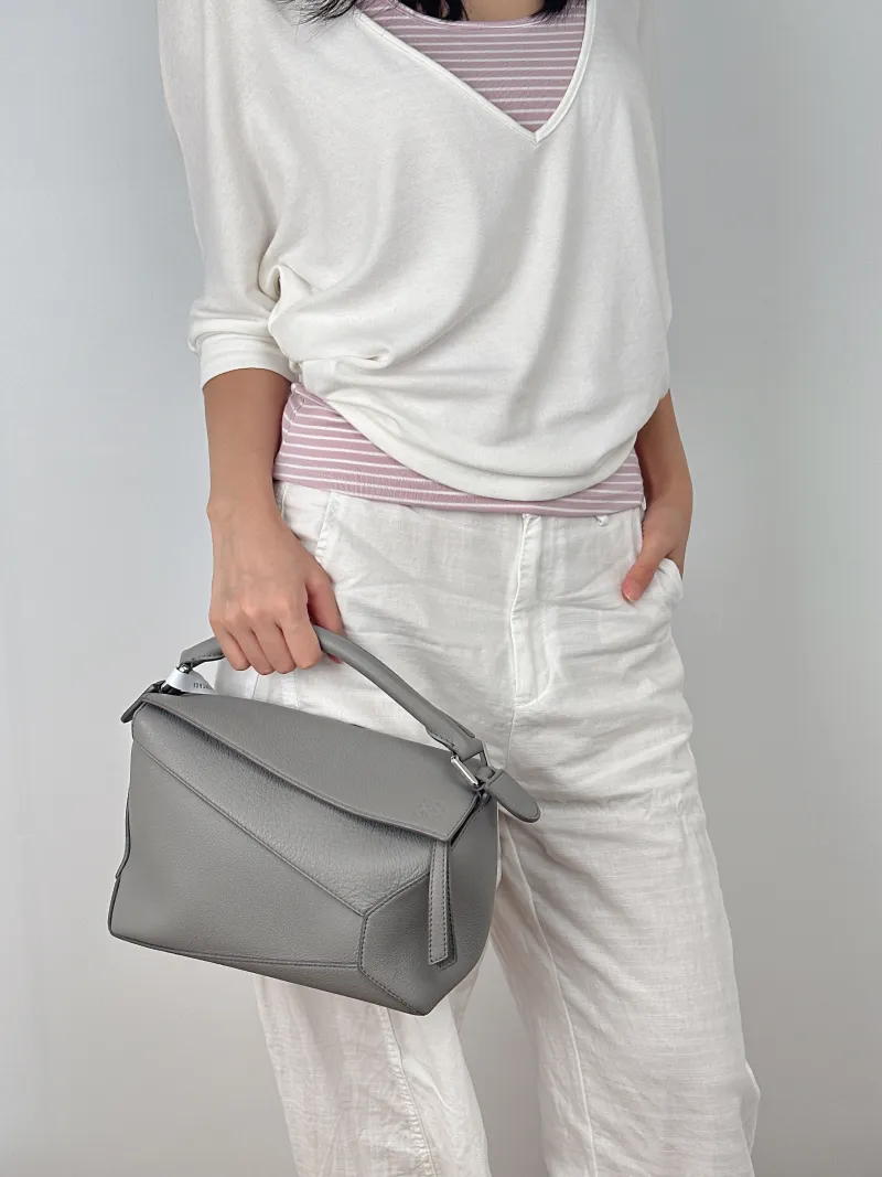 LOEWE Crossbody Bag Puzzle Grey CC alfskin Small24 × 10.5 × 16.5 cm — on-model view 2 of 3
