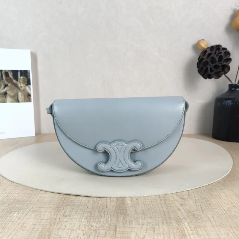 CELINE Crossbody Bag Crossbody Bag Blue Calfskin 22 × 6 × 13 cm
