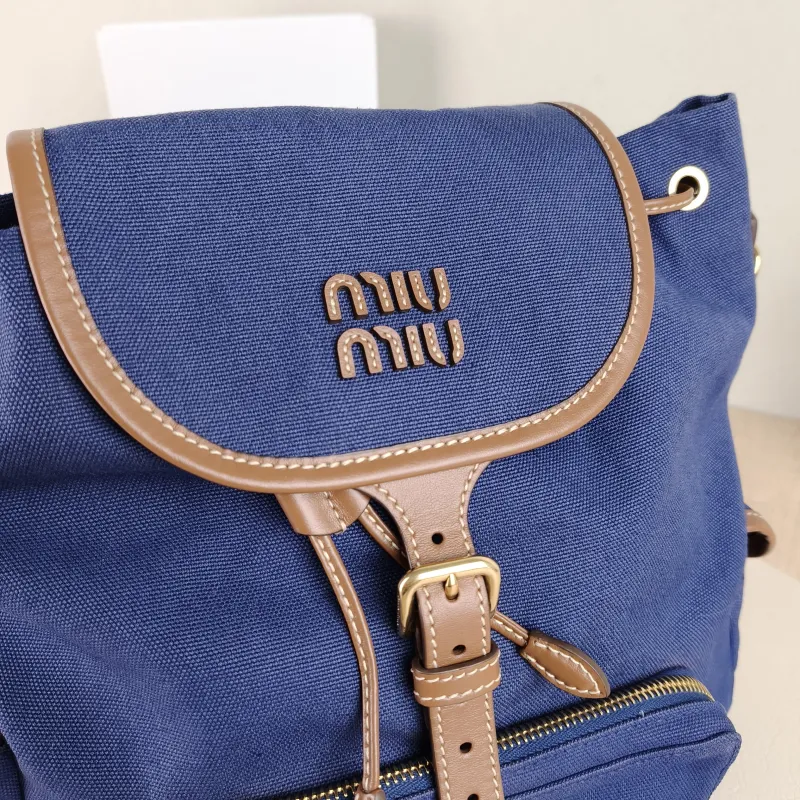 Miumiu Backpack Backpack Blue Canvas Large 25 × 12.5 × 29.5 cm — detail view 2 of 11