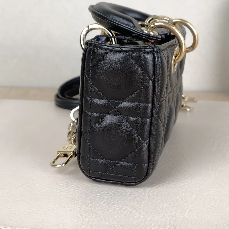 DIOR Crossbody Bag Lady D-Joy Black Lambskin Mini 16 × 5 × 9 cm — detail view 11 of 13