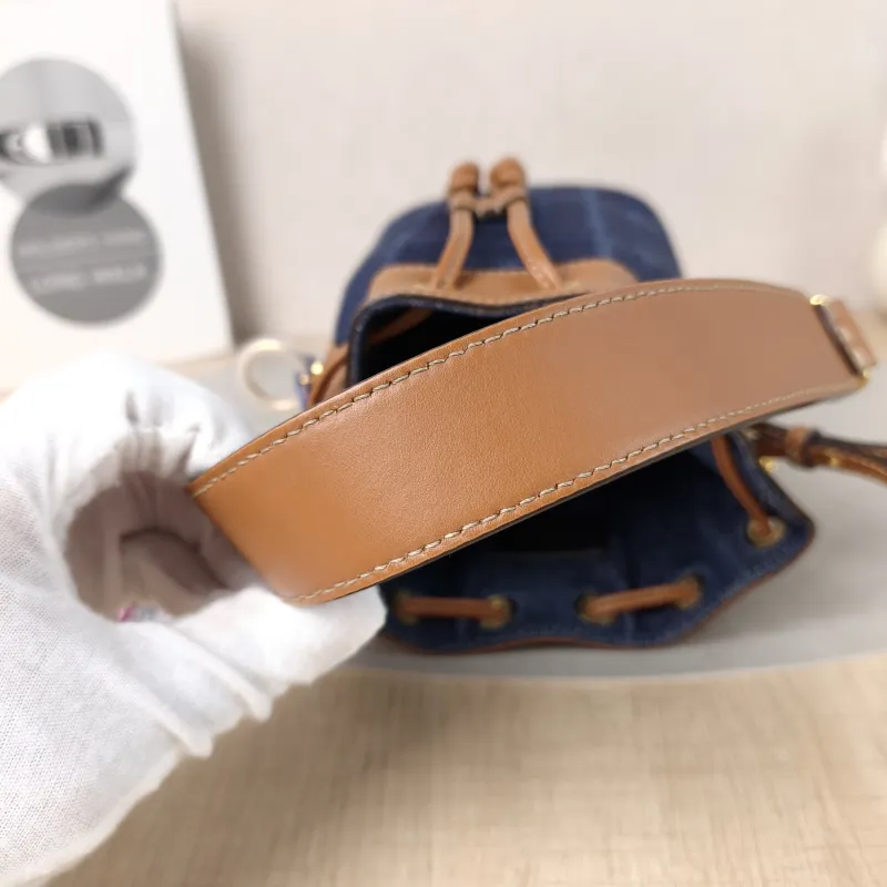 FENDI Crossbody Bag Mon Tresor Bucket Bag Blue Brown Calfskin，Canvas Mini 12 × 10 × 18 cm — detail view 3 of 12