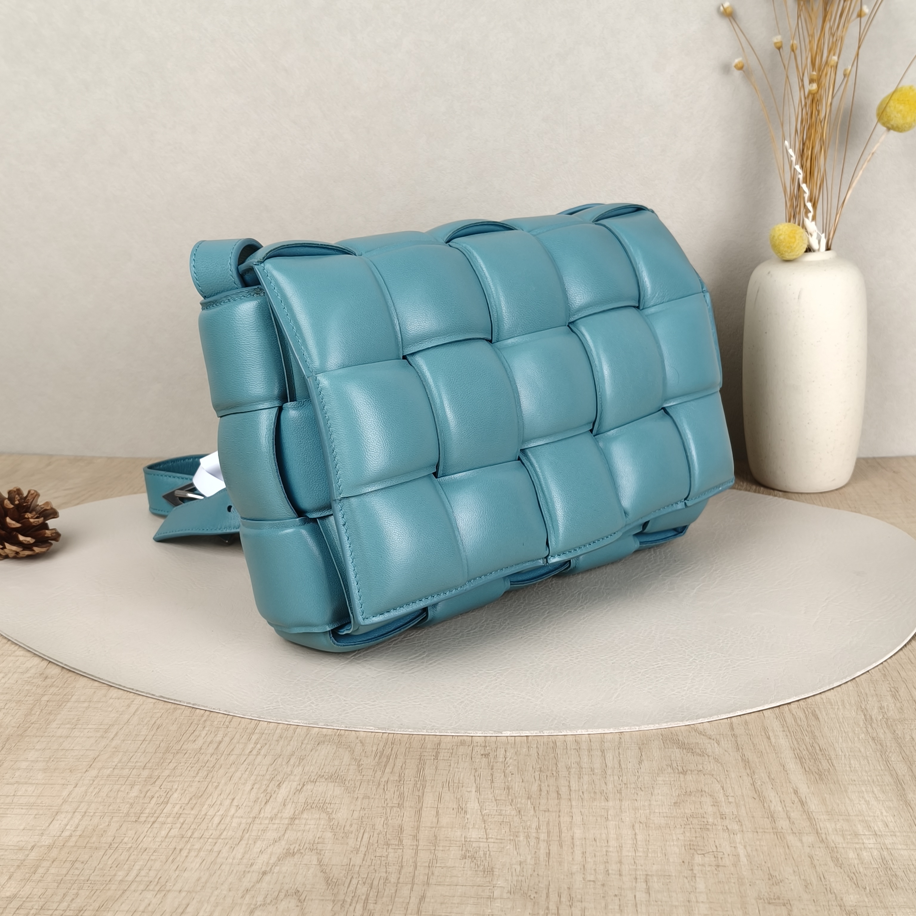 Bottega Veneta Crossbody Bag Cassette Woven Blue Lambskin 25 × 5.5 × 14.5 cm — cover view 2 of 9
