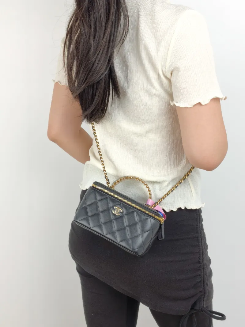 Chanel Crossbody Bag Edition Black Lambskin Mini 16 × 8 × 9.5 cm — on-model view 2 of 3
