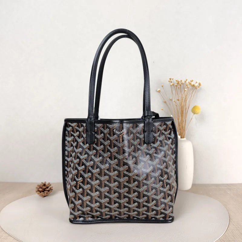 GOYARD Top Handle Bag ANJOU Shopping Tote Black ine Canvas Mini 19.5 × 9 × 19.5 cm