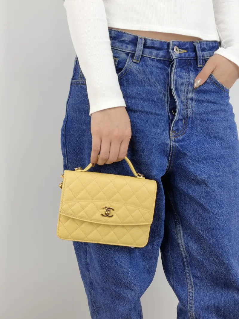 Chanel Backpack Backpack Yellow Grained Calfskin One Size 18 × 4 × 13 cm — on-model view 2 of 2