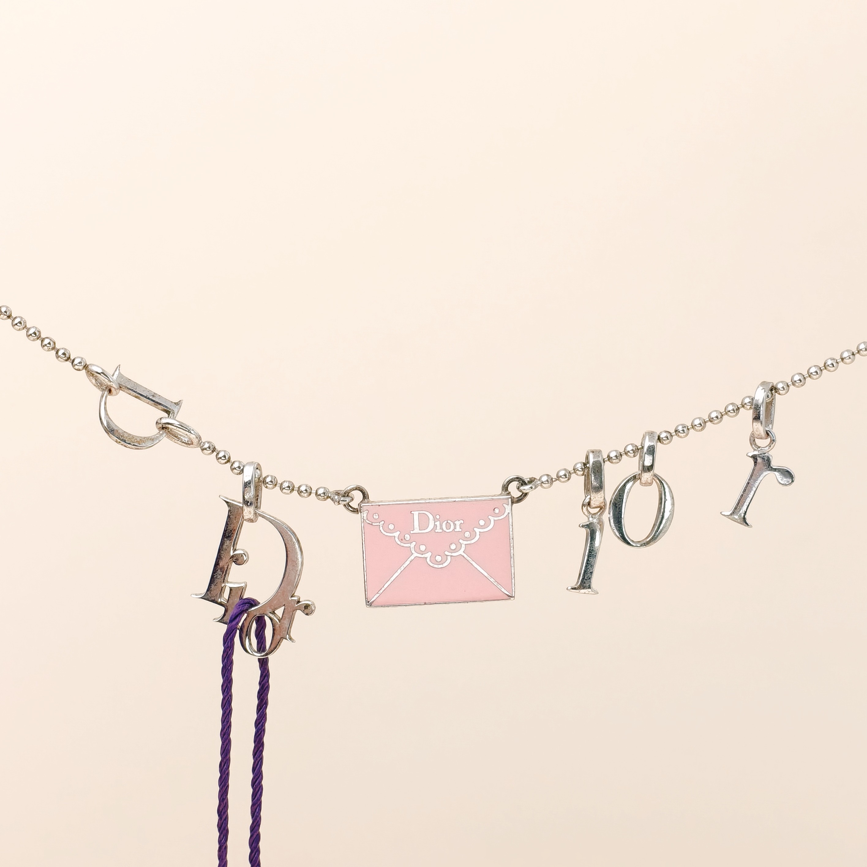 DIOR Necklace Pink logo Necklace Silver One Size42cm
