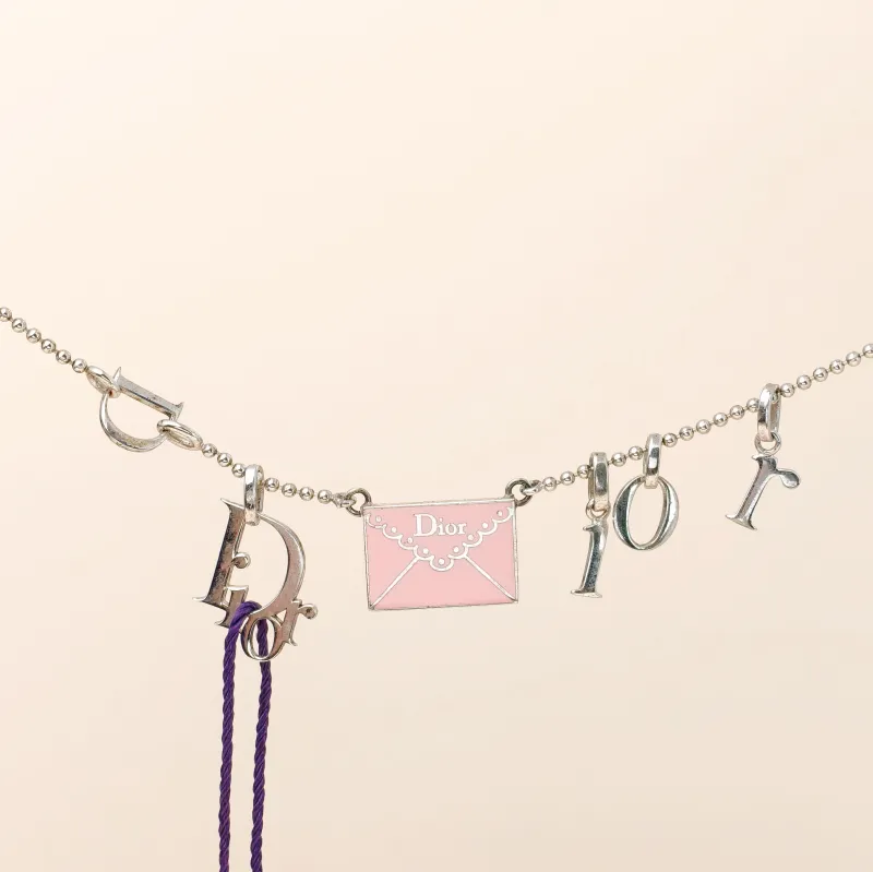 DIOR Necklace Pink logo Necklace Silver One Size42cm