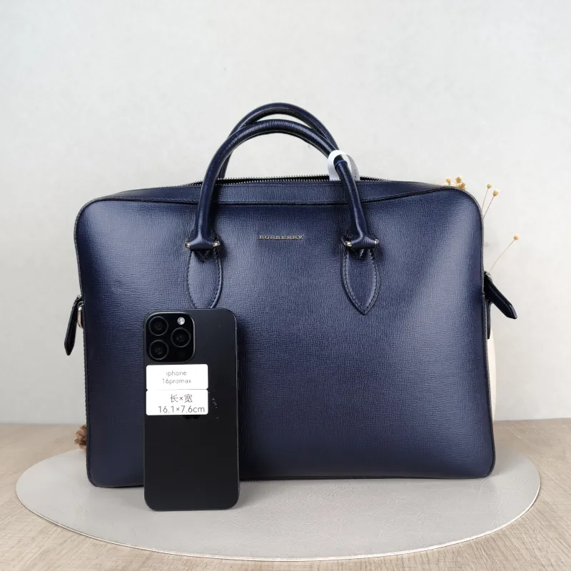 BURBERRY Top Handle Bag Shoulder Bag Blue Calfskin One Size 37 × 7 × 27 cm — cover view 3 of 5