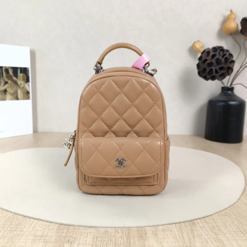 Chanel Backpack mini Backpack Collection Taupe Grained Calfskin One Size13 × 9 × 18 cm
