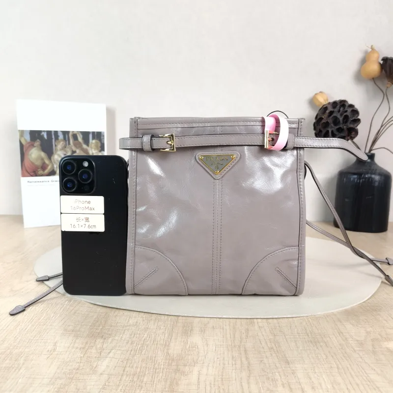 PRADA Shoulder Bag Bonnie Shoulder Bag Grey Waxed Leather Calfskin Mini 19.5 × 7 × 20 cm — cover view 6 of 6