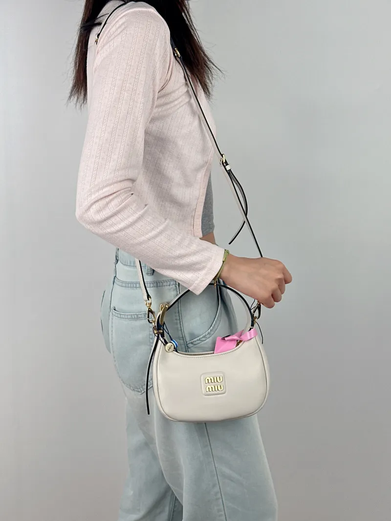 Miumiu Shoulder Bag Hobo Shoulder Bag White Calfskin One Size 18 × 6 × 11 cm — on-model view 1 of 3