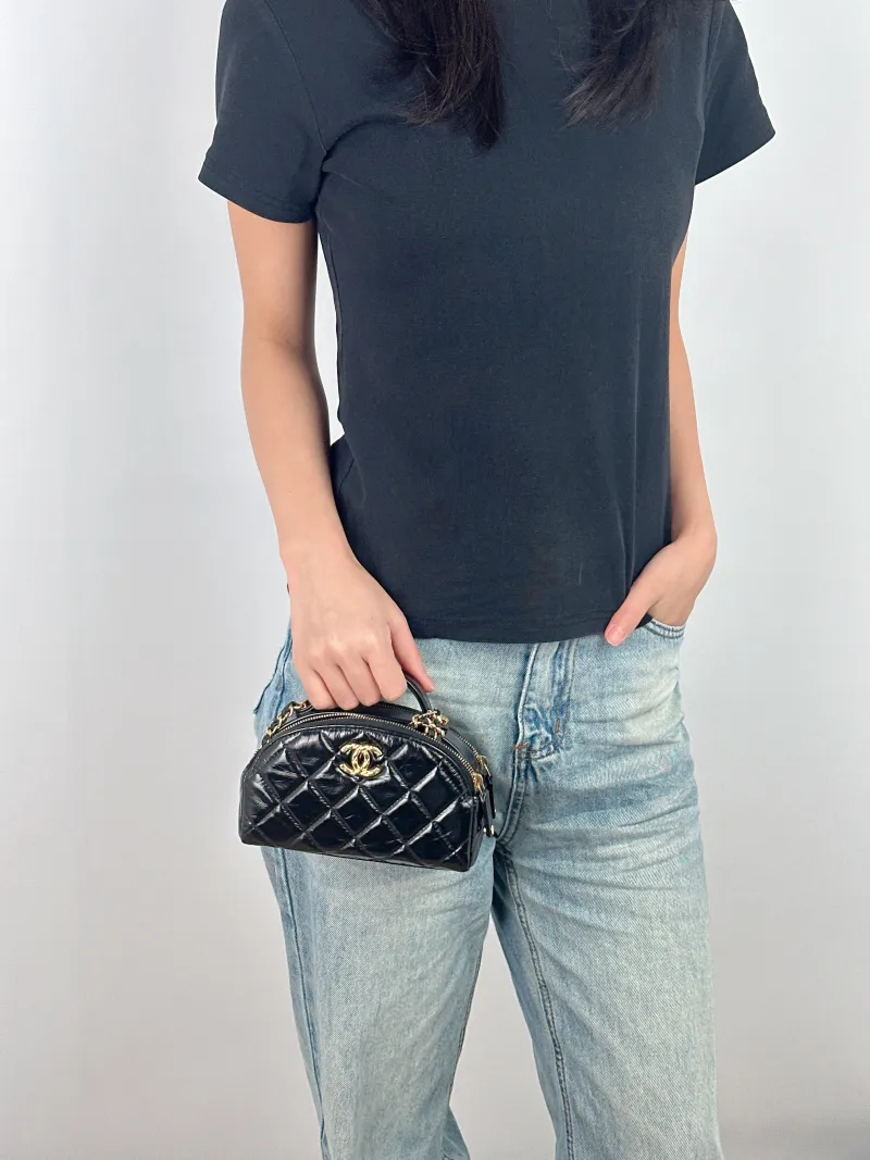 Chanel Crossbody Bag Crossbody Bag Black Waxed Leather One Size 17 × 7 × 10.5 cm — on-model view 1 of 3