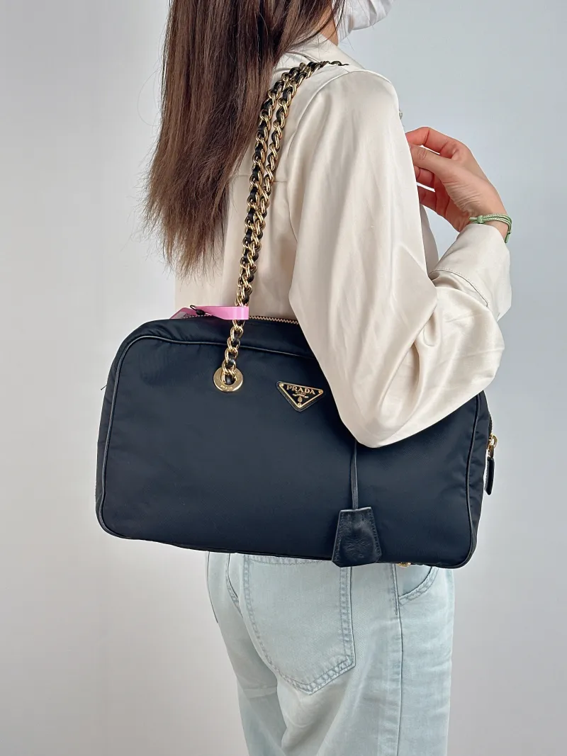 PRADA Shoulder Bag Shoulder Bag Black Nylon One Size 35 × 9 × 20 cm — on-model view 2 of 2