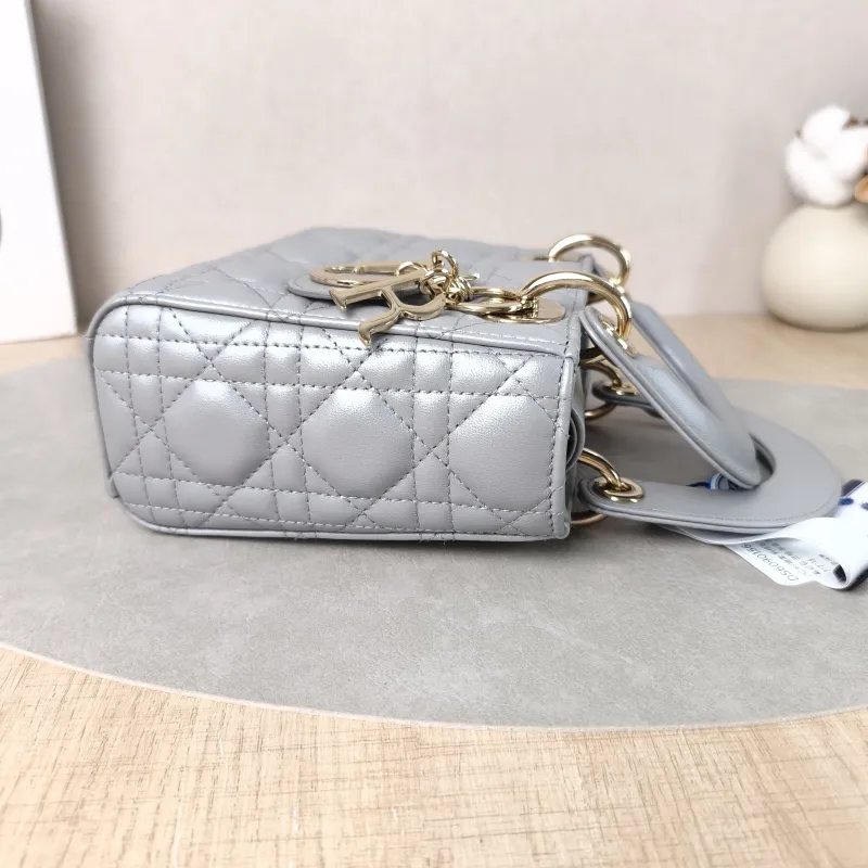 DIOR Crossbody Bag Lady Lady Dior Bag Grey Lambskin Mini 17 × 7 × 15 cm — detail view 11 of 12