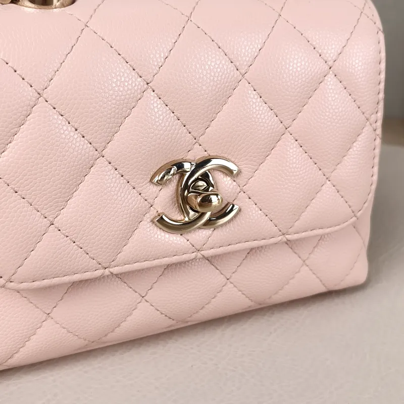Chanel Top Handle Bag Coco Handle​ Pink Grained Calfskin Mini 14.5 × 5.5 × 11.5 cm — detail view 7 of 12