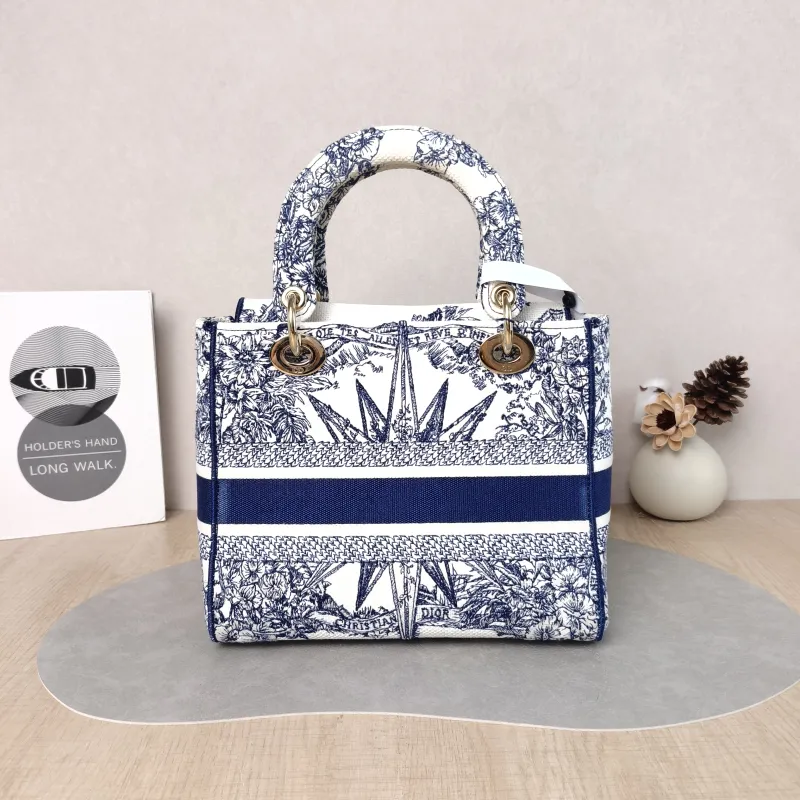 DIOR Top Handle Bag Lady Lady Dior Bag Blue Canvas Medium 24 × 12 × 21 cm — cover view 2 of 5