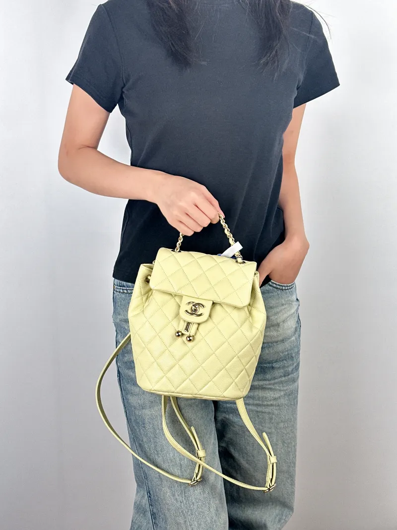 Chanel Backpack23s Backpack Yellow Grained Calfskin Small18 × 10 × 23 cm — on-model view 3 of 3