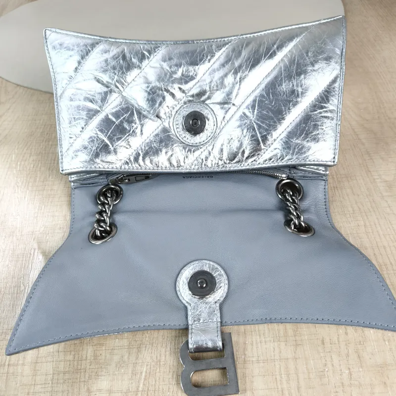 BALENCIAGA Shoulder Bag CRUSH Chain Bag Silver Calfskin Small 25 × 8 × 15 cm — detail view 1 of 13