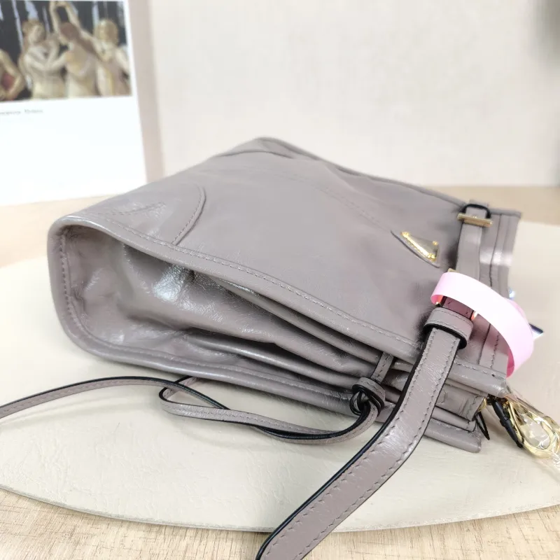 PRADA Shoulder Bag Bonnie Shoulder Bag Grey Waxed Leather Calfskin Mini 19.5 × 7 × 20 cm — detail view 5 of 10