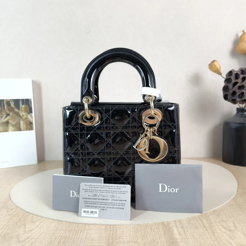 DIOR Top Handle Bag Lady Lady Dior Bag Black Leather Patent Leather Patent Small20 × 8 × 18 cm — cover view 5 of 6