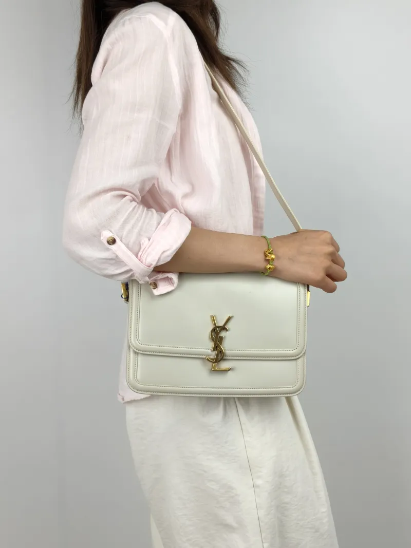 SAINT LAURENT Crossbody Bag Solferino Box Shoulder Bag White Calfskin Medium 23 × 16 × 7 cm — on-model view 1 of 2
