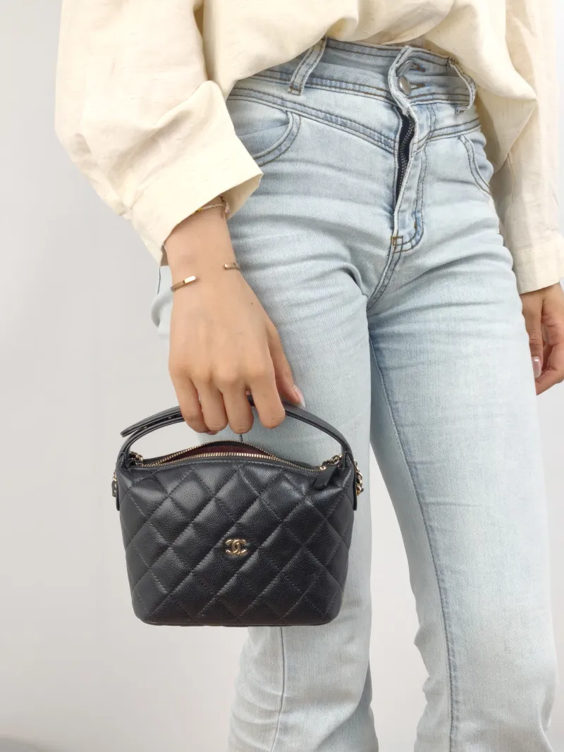 Chanel Crossbody Bag Crossbody Bag Black Grained Calfskin One Size 15.5 × 6 × 12 cm — on-model view 1 of 2